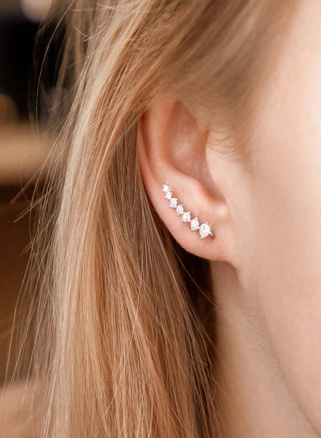 WZNBBOY 925 Sterling Silver Ear Cuffs Sparkling 7 Crystals Ear Crawler Earrings Cubic Zirconia Climber Cartilage Ear Wrap Hypoallergenic Earring for Women - Image 3